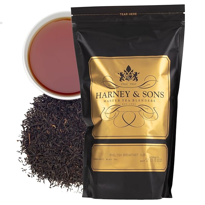 Harney and Sons English Breakfast Loose Black Tea – 16 oz Loose Leaf, Pure China Keemun, Bold, Full-Bodied Flavor, Great for Hot, Iced, or Teapot Brewing, Caffeinated