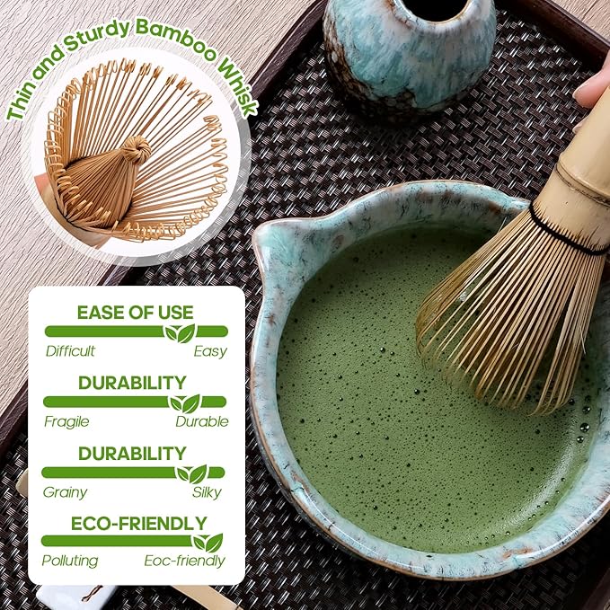 Joyscale Matcha Whisk Set, Matcha Set Whisk And Bowl, 9 Pcs Matcha Kit Set(Rose Design), 18 OZ, Japanese Matcha Tea Set, Matcha Making Kit Gifts for Tea Lovers(Blue)