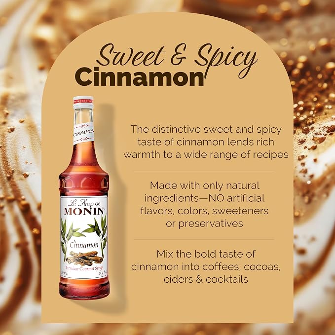 Monin - Cinnamon Syrup, Sweet and Spicy Taste of Cinnamon, Versatile Flavor, Natural Flavors, Great for Coffees, Cocoas, Ciders, and Cocktails, Non-GMO, Gluten-Free (750 ml) - Image 3