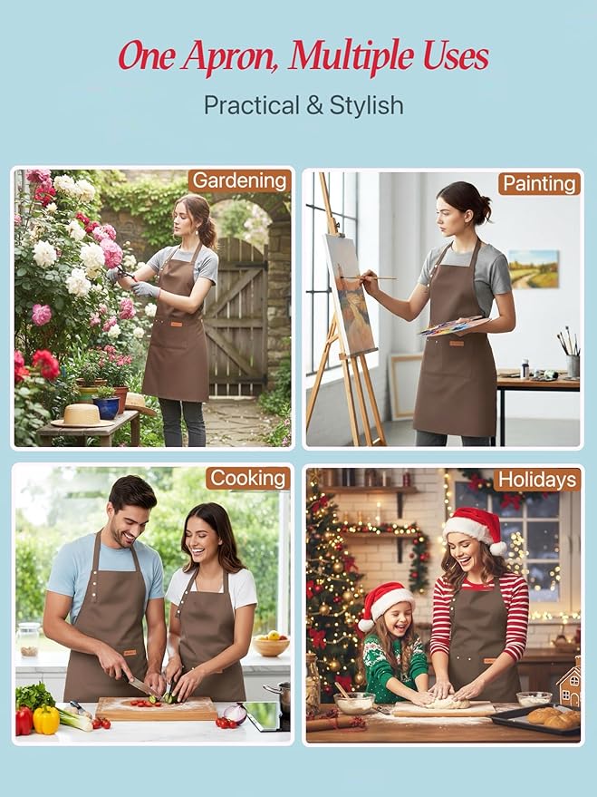 Kitchen Cooking Apron for Women Men Water-Resistant Artist Barista Baking Craft Catering Work Bib with Large Pockets