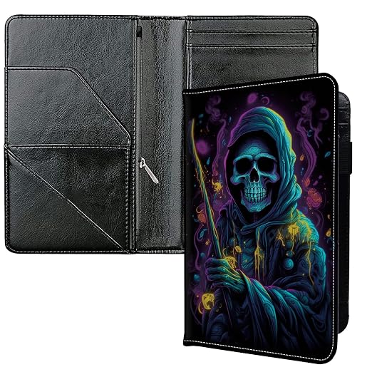 Server Books for Waitress, with 7 Large Pockets, Waiter Serving Book, Waitstaff Server Order Pads, Cute PU Leather Server Book with Pen Holder Fit Server Apron, Skull Death by Unknown