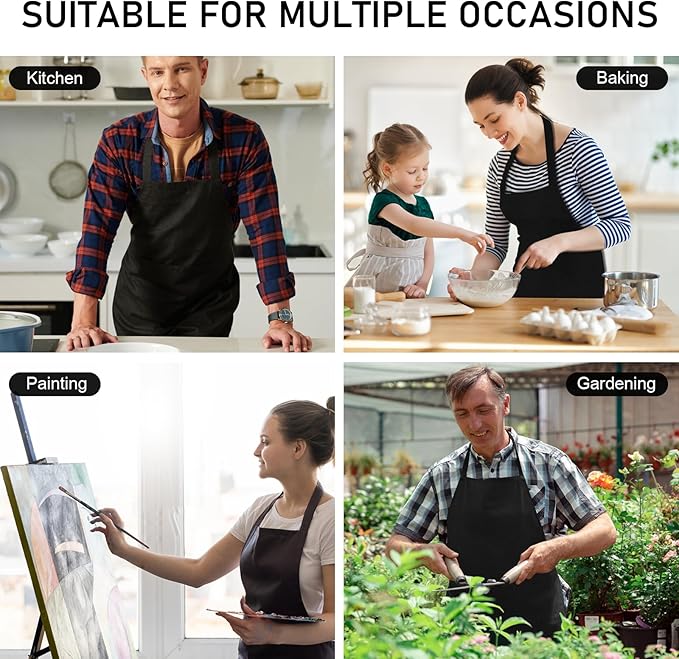 12 Pack Bib Apron, Unisex Restaurant Kitchen Aprons for Women with 2 Pockets, Chef Aprons for Cooking Men BBQ Painting Drawing Craft Plain Adults, Bulk Black - Image 7