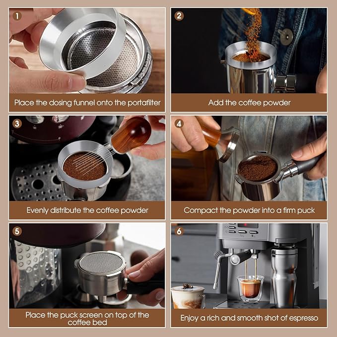 Reoszeank 51mm Espresso Accessories Kit, WDT Tool, Dosing Funnel and Puck Screen Set, 316 Stainless Steel Needle Coffee Distribution Stirrer Fits Delonghi 51 mm Espresso Machines and Portafilter - Image 5