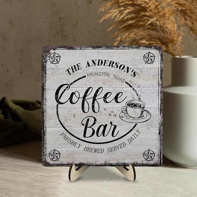 Vintage Coffee Bar Decor Sign,Rustic Wooden Plaque for Java Station, Kitchen,Cafe or Tea Corner, Funny Jave Gift for Coffee Lovers 5.9x5.9inches