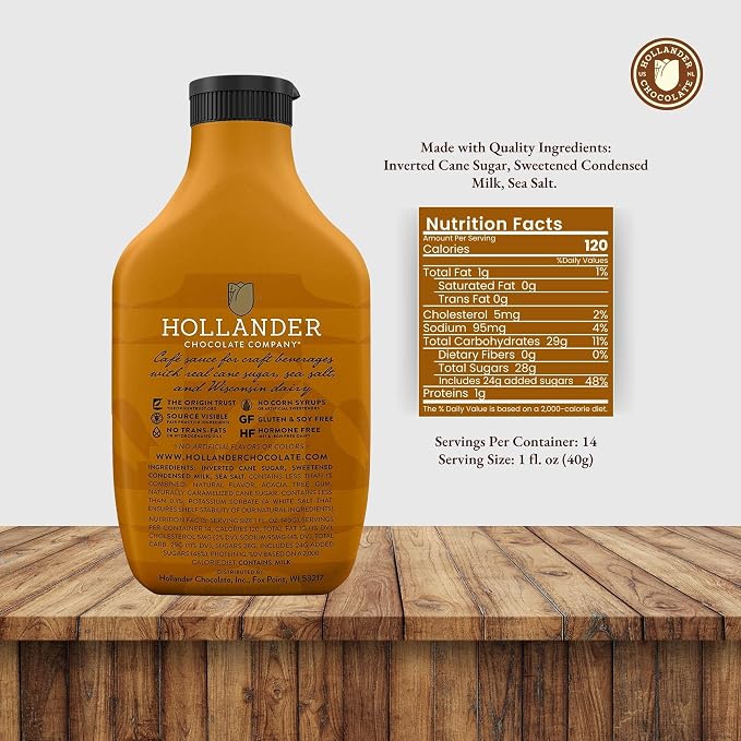 Hollander Caramel Cafe Sauce | GMO Free, Corn Syrup Free, Soy/Gluten Free | 15 fl. oz. Squeeze Bottle | Flip Cap - Image 2