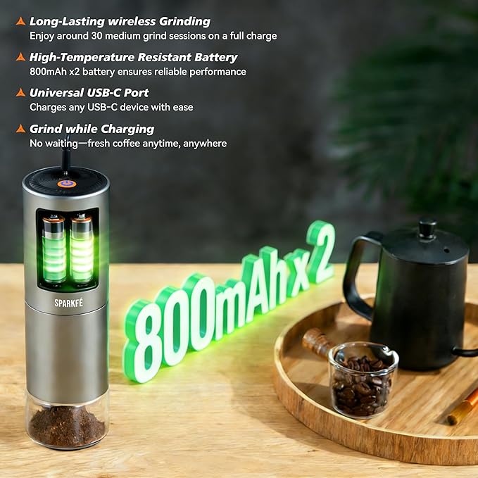 Portable Electric Coffee Grinder, Rechargeable Wireless Handheld Grinder with Stainless Steel Conical Burr, Adjustable Grind Settings, for Espresso, Moka, Pour Over, French Press, Cold Brew