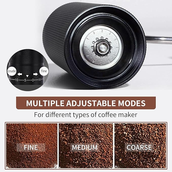 Manual Coffee Grinder with Adjustable Grind Settings, Brush, and Stainless Steel Portafilter (Black)