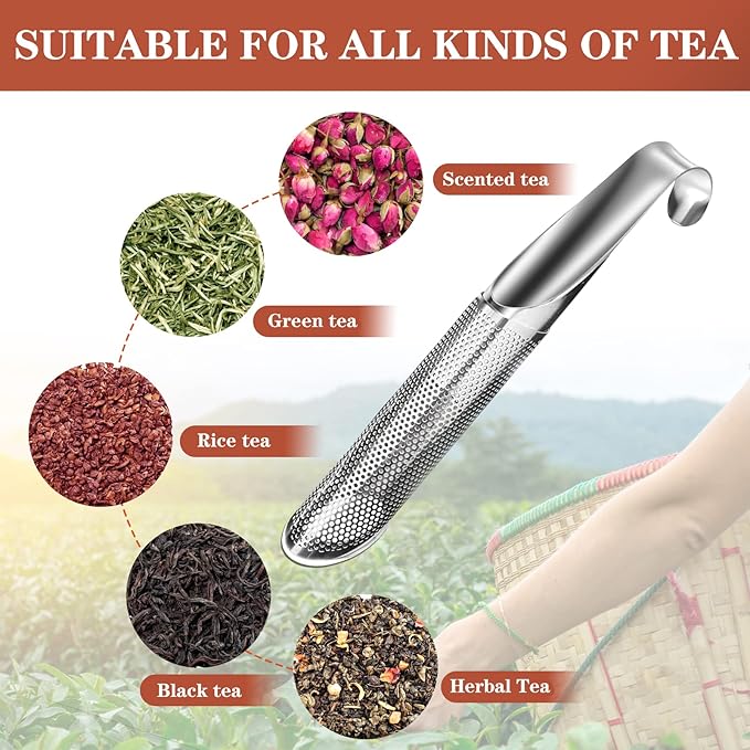 2 Pcs Stainless Steel Tea Infusers with Tea Scoop and Cleaning Brush, Long Hanging Handle, Silver
