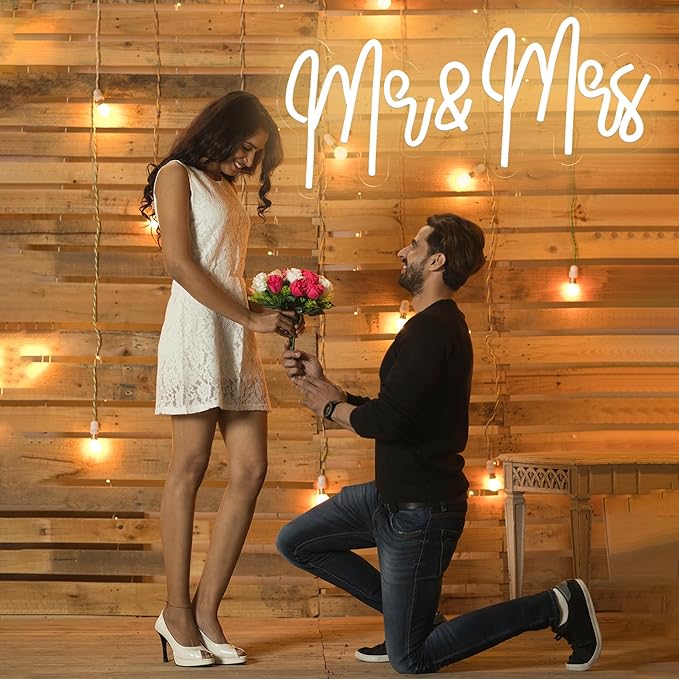 Mr and Mrs Neon Sign for Wedding Party Decoration Wedding Decor Neon Sign for Anniversary Backdrop Wall Decor Decoration Background Newlywed Gift(17 * 7.2in)