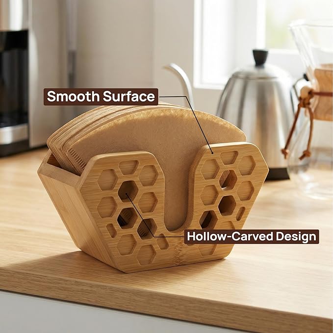 Bamboo Coffee Filter Holder - Dispenser, Storage, Container & Rack for Aeropress,Chemex, Hario V60,Melitta