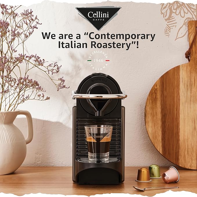 Cellini Caffè Intenso Aluminum Nespresso Pods, 30 Count, Dark Roast Coffee Capsules, 100% Nespresso Original Machine Compatible, Extra Strong