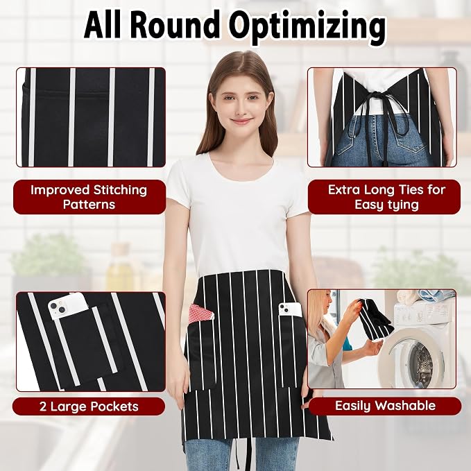 3 Pack Waist Apron with 3 Pockets, Unisex Black Waiter Aprons, Water Resistant Server Aprons for Restaurant Chef Bar - Image 6
