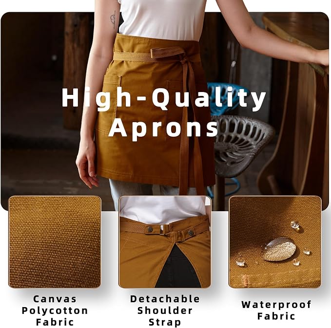 Waist Apron for Men Server Bistro Half 4251BY | Adjustable Half Bistro Apron for Waiters Bartenders, Polyester Cotton Canvas, Durable & Comfortable - Image 3