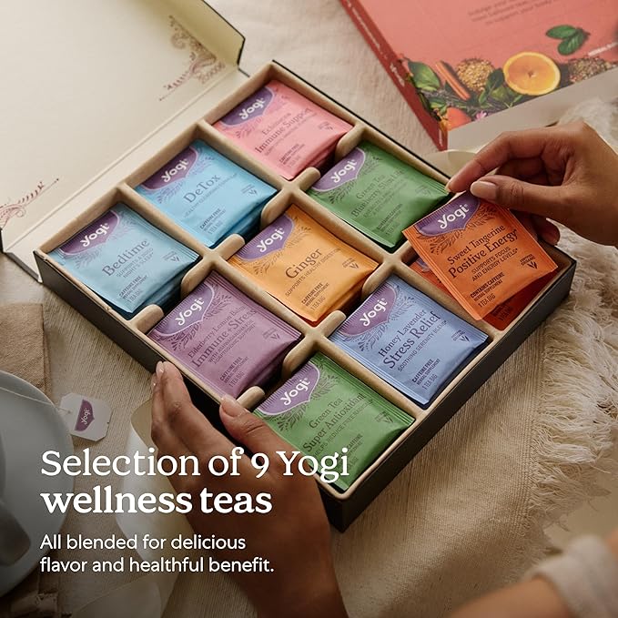 Yogi Organic Tea Sampler Gift Box (45 Tea Bags) Assorted Delicious Wellness Blends - 9 Favorite Herbal, Green & Black Varieties | Gift Box, 9 Favorite, Assorted, Delicious, Wellness Teas