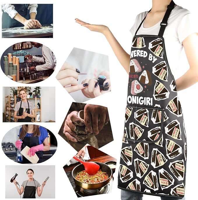 MBMSO Japanese Cuisine Gifts Powered by Onigiri Apron for Cooking BBQ Grilling Asian Rice Ball Apron Asian Food Lover Gifts - Image 6