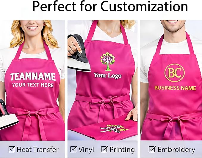 8 Pack Aprons Bulk with Pockets, Unisex Apron with Extra Long Ties for Chef, Cooking Classes, Painting, BBQ - Image 5