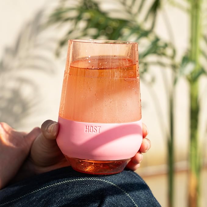 Host Freeze XL Double Wall Insulated Stemless Wine Glasses with Lids, Freezable Tinted Travel Beverage Cups, On the Go Chiller Tumblers, Outdoor Gifts for Women, Moms, 12 oz, Set of 2, Pink Blush