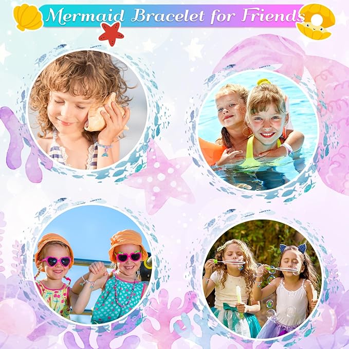 Ecally 12 Pcs Mermaid Party Favors Mermaid Beaded Bracelet Bulk Ocean Party Supplies Costume Jewelry Princess Birthday Prize Gifts