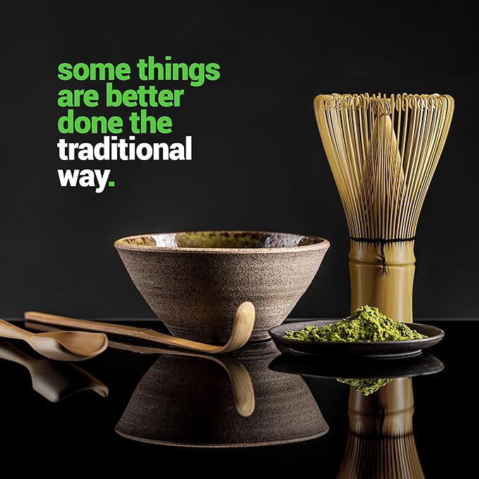 BambooWorx Matcha Whisk Set - (Chasen), Traditional Scoop (Chashaku), Tea Spoon. The Perfect Sets to Prepare a Traditional Cup of Japanese Tea, Handmade from 100% Natural Bamboo