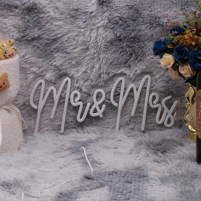 Mr and Mrs Neon Sign for Wedding Party Decoration Wedding Decor Neon Sign for Anniversary Backdrop Wall Decor Decoration Background Newlywed Gift(17 * 7.2in)