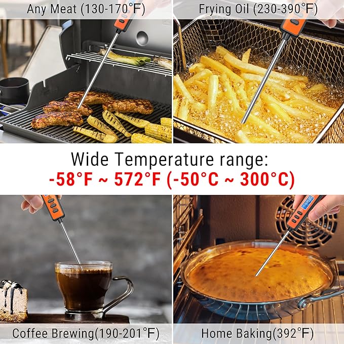 TempPro TP01A Digital Meat Thermometer for Cooking Candle Liquid Deep Frying Oil Candy, Kitchen Food Instant Read Thermometer with Super Long Probe, Backlit, Lock Function (Previously ThermoPro)