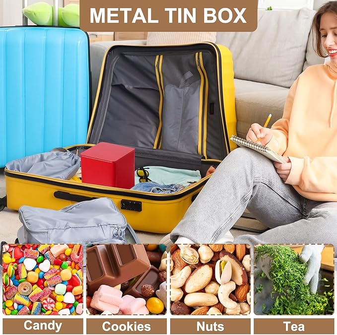 PATIKIL Metal Tea and Tin Set 3.35"x3.35"x2.56", 2 Pcs Metal Storage Airtight Storage Square Container with Lid for Loose Tea Coffee Candy Treats Gifts Spice DIY, Black-Gold