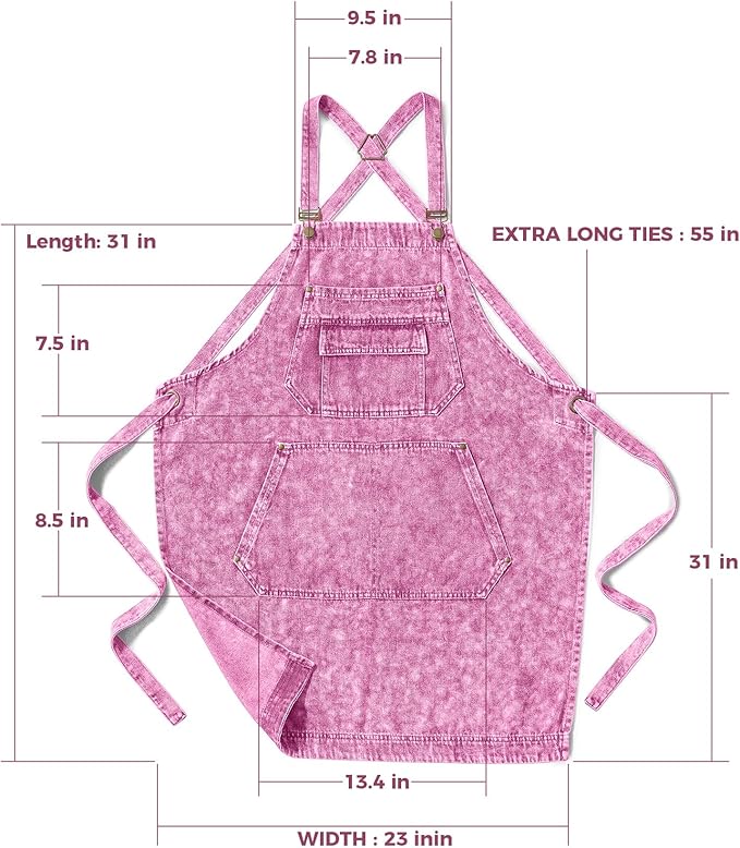 Denim Apron with Pockets for Hair Stylist Gardening Craftsmen Barista Women Hairdresser Jean Work Apron Cross Straps