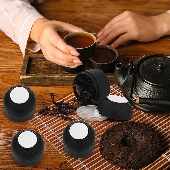 50 Pcs Mini Tea Tin Canister with Airtight Double Lids 2.5 oz Bulk Small Round Metal Tinplate Tea Tin Can Tiny Kitchen Containers for Loose Teas Spices Coffee Herb Sugar Candy (Black)