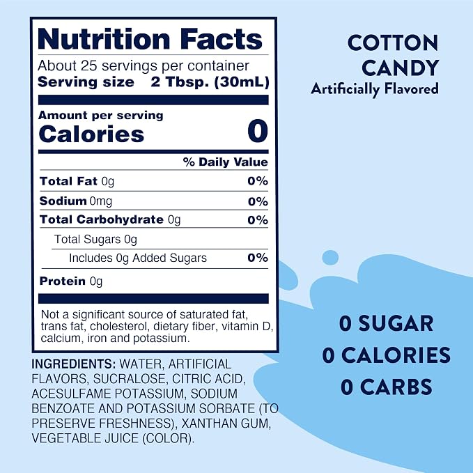 Jordan's Skinny Mixes Sugar Free Syrup, Cotton Candy Flavor, Fruit Flavored Water Enhancer, Drink Mix, Iced Tea, Lemonade, Drinks, Low Calorie Water Flavoring, Dairy & Gluten Free, Kosher, 25.4 Fl Oz - Image 2