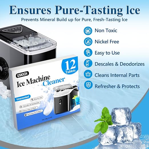 USKICH Ice Machine Cleaner Descaler Tablets-12 Pack Ice Maker Cleaner Compatible with Frigidaire, Opal, GE Profile, Kitchenaid, Nickel Safe Scale Remover for Countertop, Nugget Ice Makers - Image 6