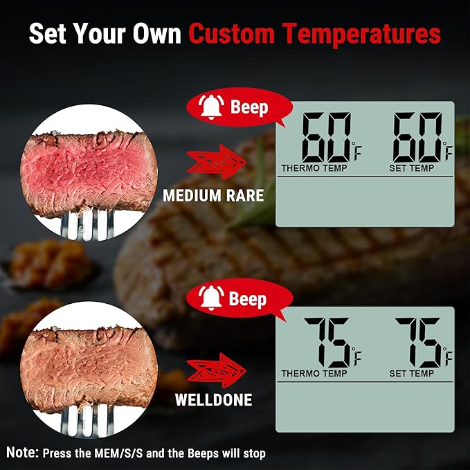 TempPro TP16 Large LCD Digital Cooking Food Meat Thermometer for Smoker Oven Kitchen BBQ Grill Thermometer Clock Timer with Stainless Steel Temperature Probe(Previously ThermoPro)