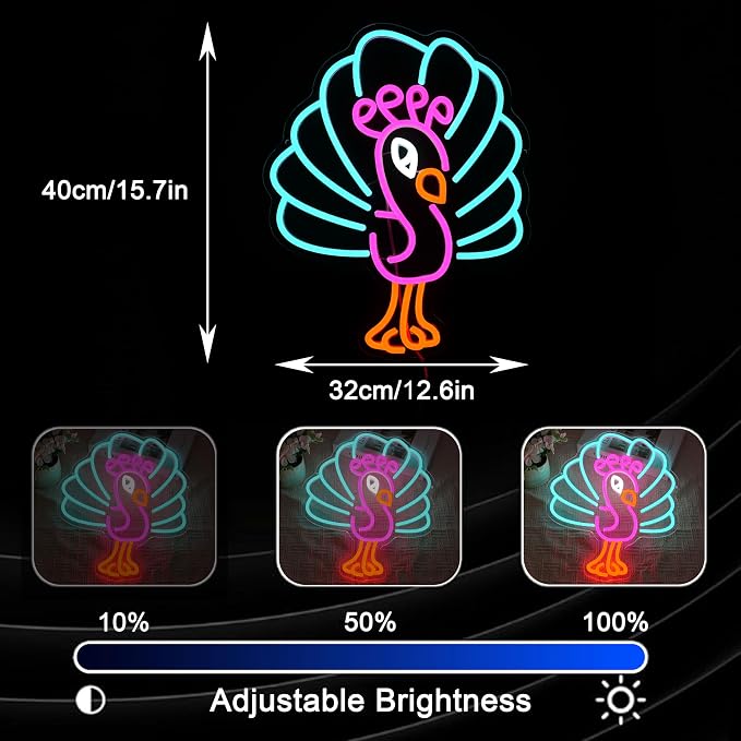 Peacock Neon Sign Dimmable Elegant Peacock Spreading Feathers Led Sign USB Powered Unique Bird Neon Light Sign for Bird Shop Bedroom Home Man Cave Beer Bar Cafe Party Art Wall Decor Boy Girl - Image 4