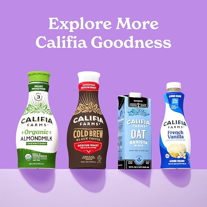 Califia Farms – Vanilla Oat Barista Blend Oat Milk,32 Oz,Shelf Stable,Dairy Free,Plant Based,Vegan,Gluten Free,Non GMO,Milk Frother,Creamer,Blue,(Pack of 12)