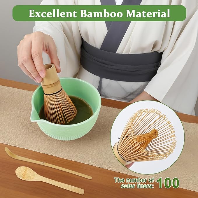 PHILORN Matcha Whisk Set, 9Pcs Ceramic Macha Kit, Matcha Set Whisk and Bowl with Spout, Whisks, Holder, Bamboo Scoop, Scoop Rest, Sifter and Tea Towel for Macha Lover (Cyan)