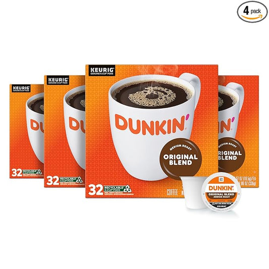 Dunkin’ Original Blend Medium Roast Coffee, Keurig K-Cup Pods, 32 Count Boxes (Pack of 4)
