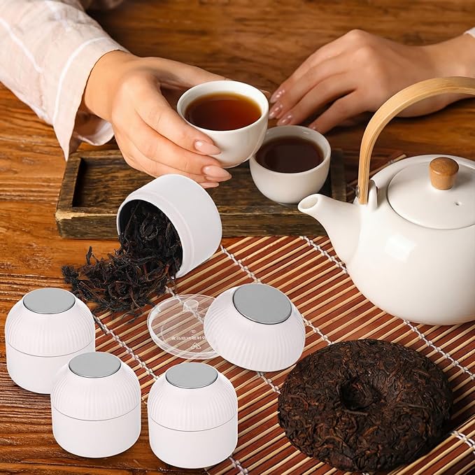 20 Pcs Mini Tea Tin Canister with Airtight Double Lids 2.5 oz Bulk Small Round Metal Tinplate Tea Tin Can Tiny Kitchen Containers for Loose Teas Spices Coffee Herb Sugar Candy (White)