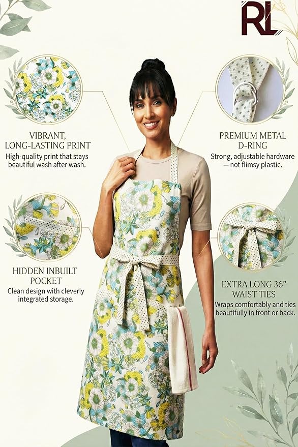 100% Cotton Printed Kitchen Apron with 2 Pockets for Men and Women – Adjustable Chef Apron - Machine Washable
