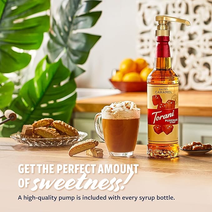 Torani Puremade Syrup, Salted Caramel Flavoring for Drinks, Pump Included, 25.4 Fl Oz