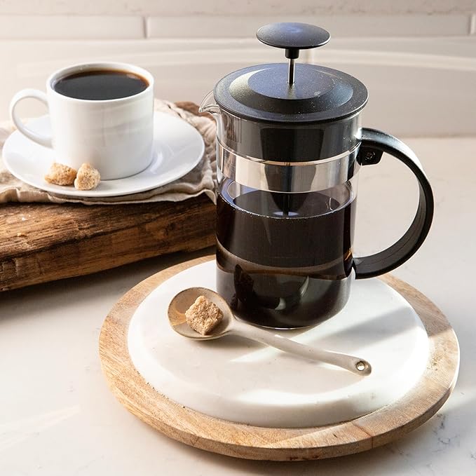 Oggi Triple Mesh Filter French Press Coffee Maker (12 fl oz)- 3 Cup / 350 ml Capacity, Coffee Press, Single Serve Coffee Maker, Stainless Steel Lid & Plunger, Make Great Coffee Gifts, Black