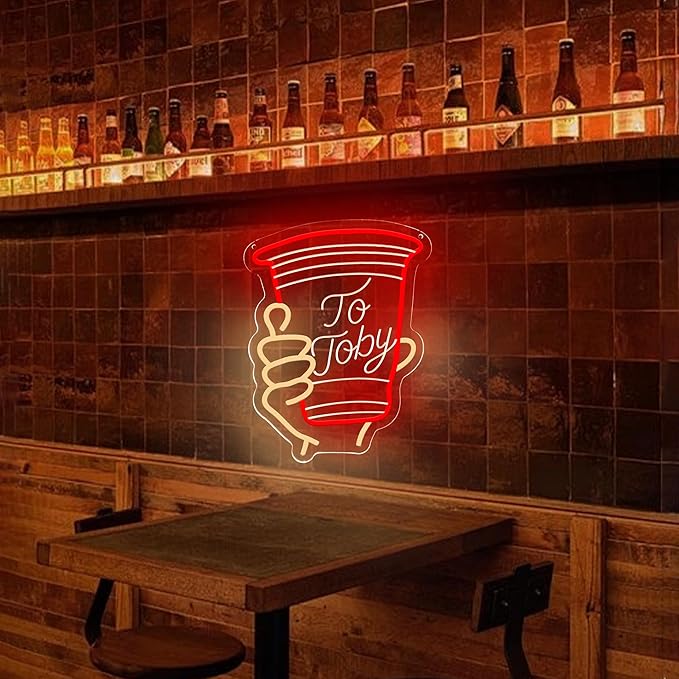 Red Solo Cup Toby Neon Sign - A Tribute to the Country Music Singer - Fun Bar Decor for Country Music Lovers and Party Nights13.4 * 10.4 Inch