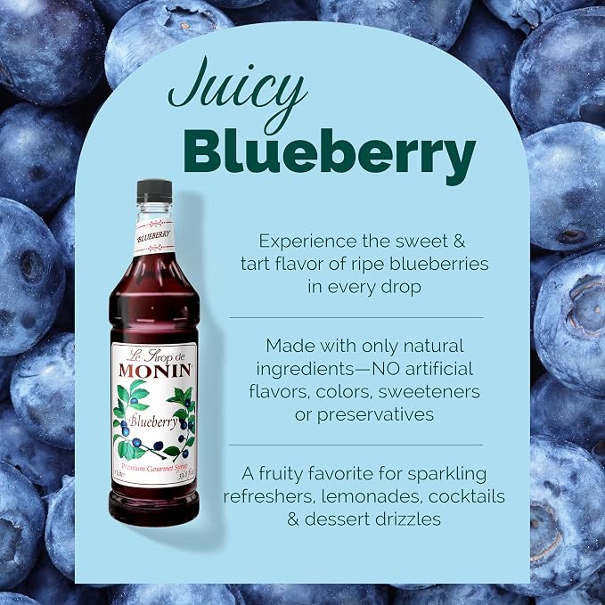 Monin - Blueberry Syrup, Mildly Sweet & Tart Blueberry Flavor, Great for Teas, Lemonades, Smoothies, & Cocktails, Gluten-Free, Non-GMO (1 Liter) - Image 3