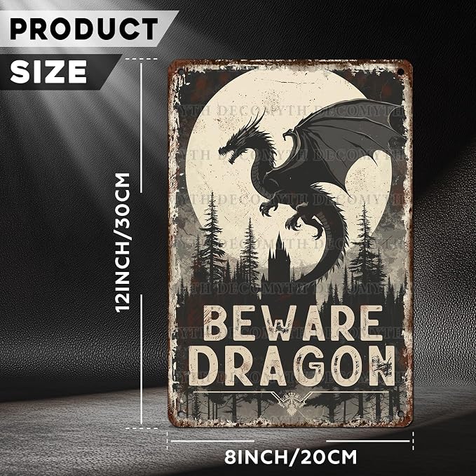 Dragon Sign Beware of Dragon Metal Tin Sign for Home Farm Outdoor Bathroom Restaurant Cafes Bars Club Kitchen Garage Vintage Art Wall Decor 12 * 8inch - Image 4