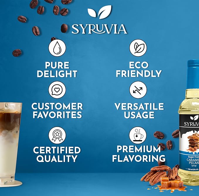 Syruvia Sugar Free Coffee Syrup, Caramel Pecan Flavored Syrup for Drinks, Lattes, and Desserts – 25.4 fl oz, With Pump - Image 5