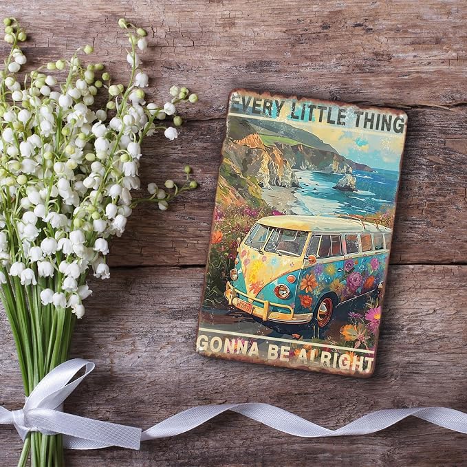 Sanwarm Metal Sign 8X12 Inch, Bus Hippie Flower Vintage Tin Sign Wall Art Decor for Home, Living Room, Kitchen, Garden, Bedroom, Office, Hotel, Cafe And Pub Decoration - Image 6