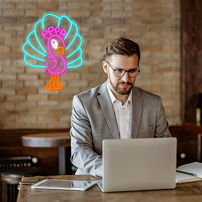Peacock Neon Sign Dimmable Elegant Peacock Spreading Feathers Led Sign USB Powered Unique Bird Neon Light Sign for Bird Shop Bedroom Home Man Cave Beer Bar Cafe Party Art Wall Decor Boy Girl - Image 7