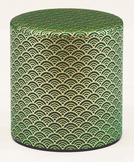 Washi Paper Tea Tin Canister: Wide 3.5oz (100g) Jade Waves with Gold Outlines (#92), Japan