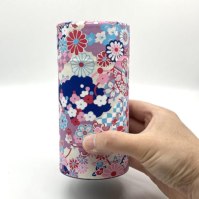 Japanese Tea Canister Tin Taisyo Yuzen Komon/Double Lid/Japanese Washi Paper Pasted /200g Tea Capacity/Loose Leaf Tea Storage/Storage Container with Lid