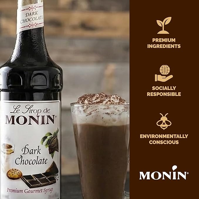 Monin - Dark Chocolate Syrup | Premium Syrup for Cocktails, Hot Drinks, Shakes & More | Clean Label, No Artificial Flavors, No Artificial Preservatives (BPA-Free Plastic Bottle, 1 Liter)