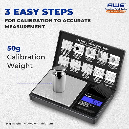 AWS-Thrill Digital Pocket Scale 100g x 0.01g – Portable Mini Gram Scale with Calibration Weight, Tweezers/Spoon, Tube & Silicone Bowl for Jewellery, Powder, Coins (100g x 0.01g)