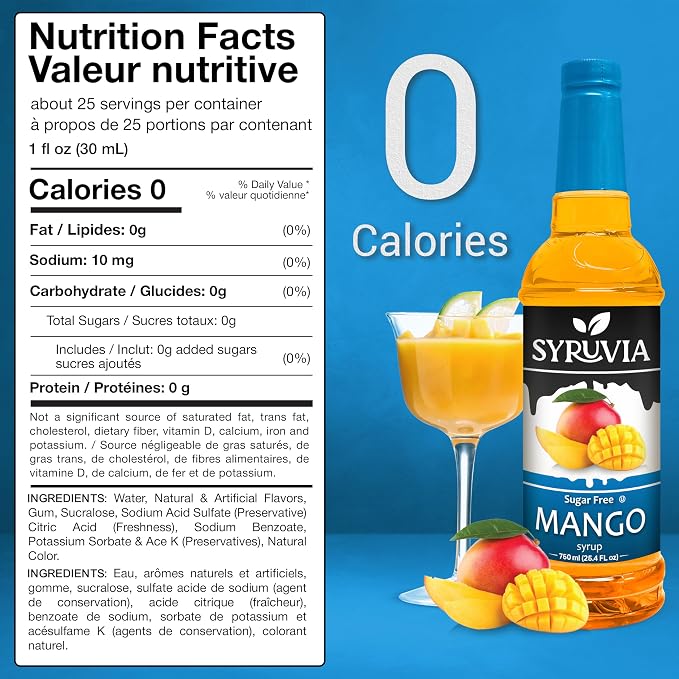 Syruvia Sugar-Free Mango Syrup, Flavored Syrup for Drinks, Cocktails, Lemonades, Iced Teas, and Desserts – 25.4 fl oz, With Pump - Image 2